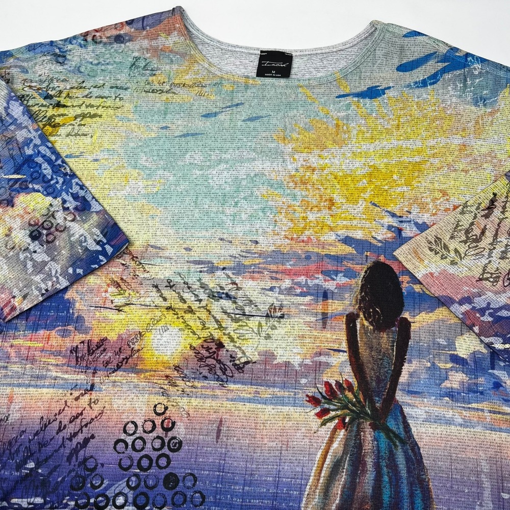 Inoah Artsy Girl‎ with Flowers Sunset Tunic Blouse Medium Made in USA